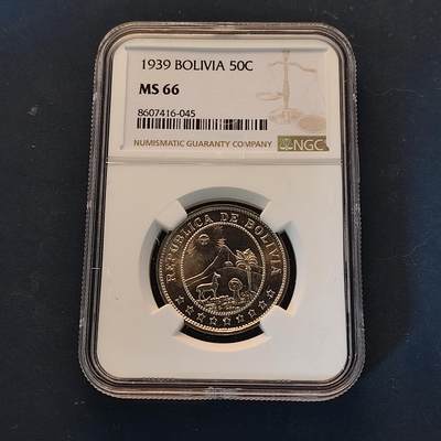 【全场包邮】纯粹捡漏拍513场 - 【收藏级·亚军分】玻利维亚1939年50分-NGC MS66（更高分16枚）