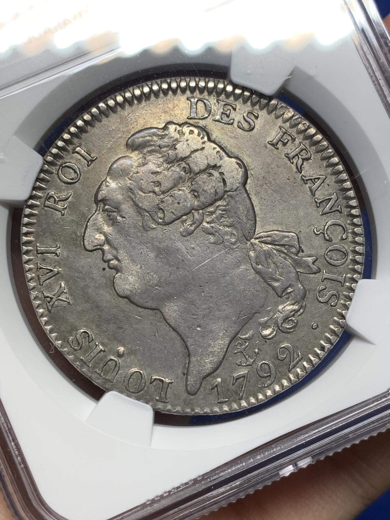 《竞宝斋》第470场 周日，周一，周二 3场连拍 （全场包邮）欢迎送拍 NGC AUD 法国1792年天使埃居大银币