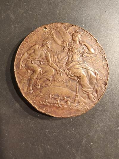 老王徽章第187期 - 法国1889巴黎世博会大铜章    直径64mm    重量109g
