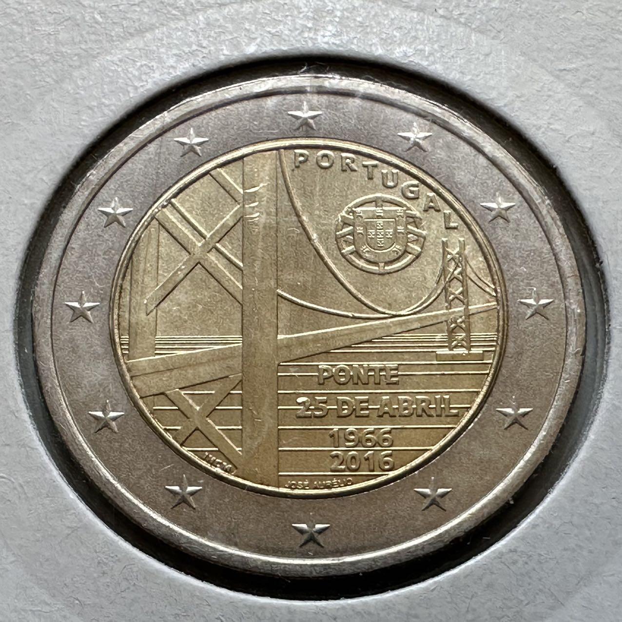 🌹外币初藏🌹🐯2026年第29场   欧元纪念币 接代拍 葡萄牙 2016年 大桥50周年 2欧元双色纪念币