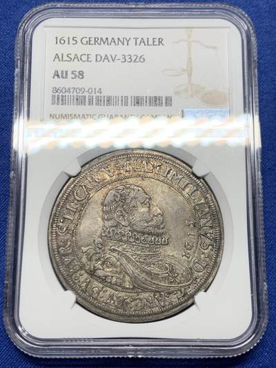 《竞宝斋》第470场 周日，周一，周二 3场连拍 （全场包邮）欢迎送拍 - 唯一冠军分 NGC AU58 德国 1615年 阿尔萨斯 马克西米利安三世 泰勒大银币 有分的只有2枚 不可错过的品种