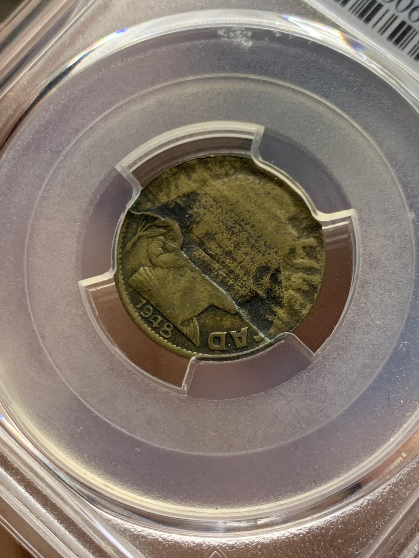 《竞宝斋》第470场 周日，周一，周二 3场连拍 （全场包邮）欢迎送拍 PCGS XF40 阿根廷1948年10分 铸币错误冲压分层/断层 特征明显  pc面值标注错误  独一无二 收藏佳品 稀少错币