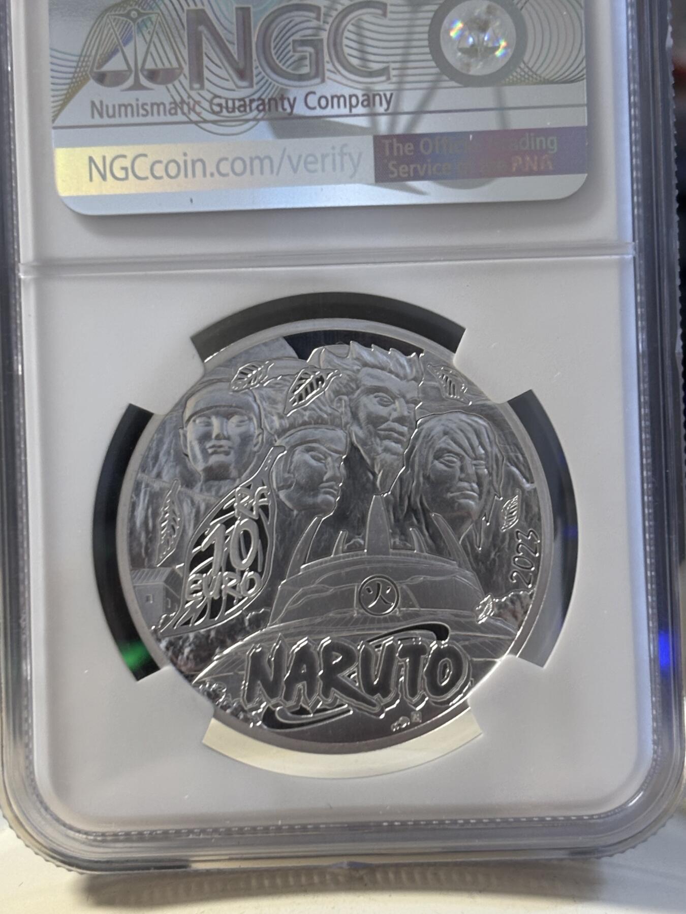 第194期拍卖 法国2023年卡通片火影忍者10欧纪念银币NGC-PF70，999银，22.2克，发行5000枚