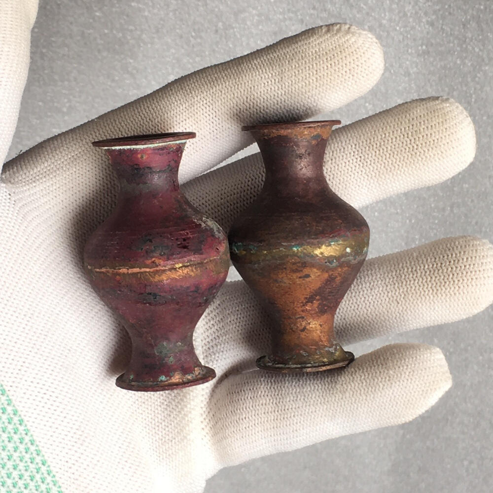       01c出口创汇时期紫铜小花瓶1对2个真品如图老铜器旧藏文玩艺术收藏