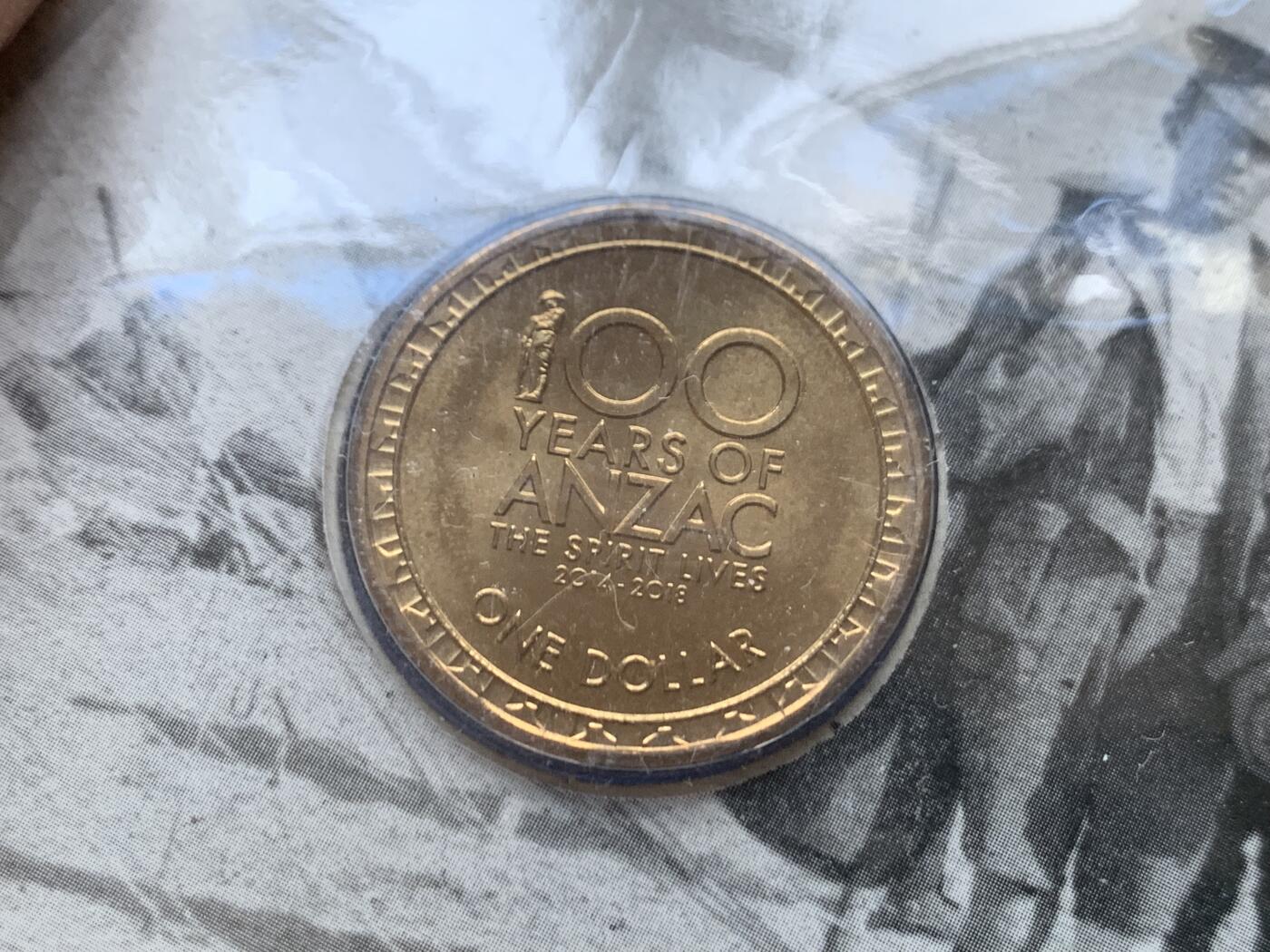 《竞宝斋》第470场 周日，周一，周二 3场连拍 （全场包邮）欢迎送拍 2014年澳大利亚第一次世界大战100周年1元纪念币 邮币封首日封