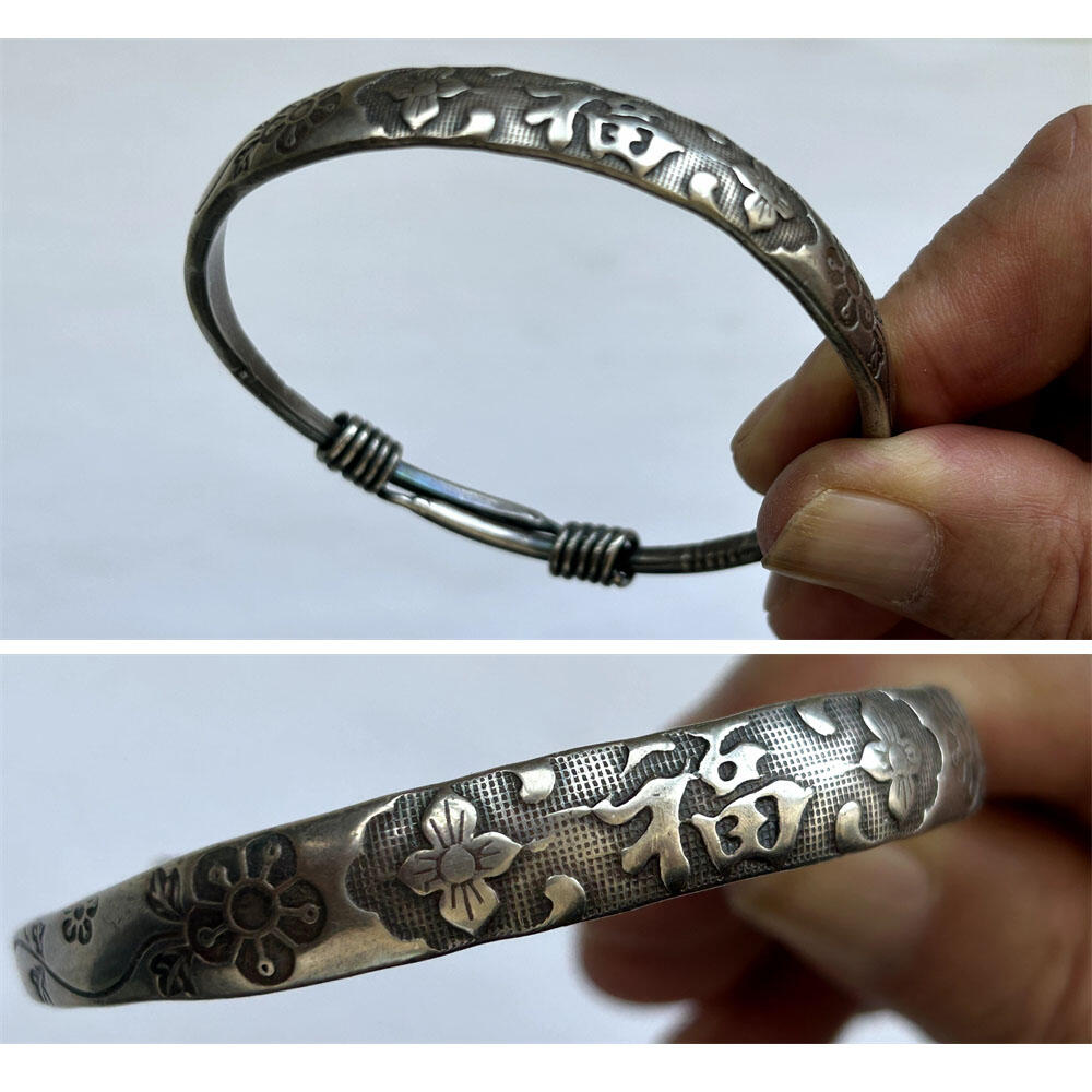 37.44克 张记足银 福字雕花银手镯 老银子 老镯子 老银器 做工精湛 银子涨价 老古董 老文玩 银子制品