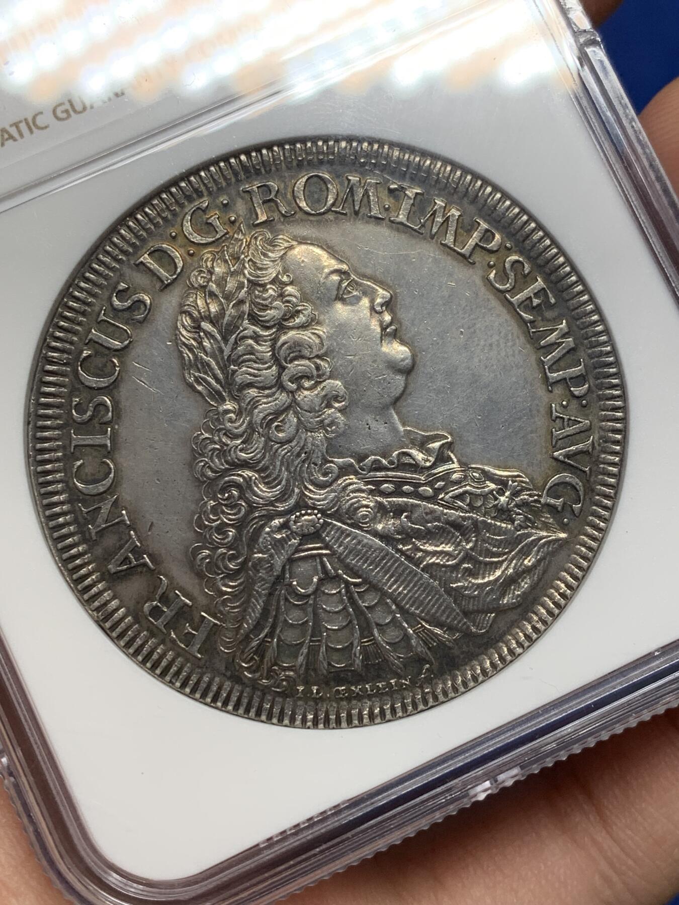 《竞宝斋》第470场 周日，周一，周二 3场连拍 （全场包邮）欢迎送拍 NGC UNCD 1754年神圣罗马帝国弗朗茨一世雷根斯堡城市景观泰勒银币