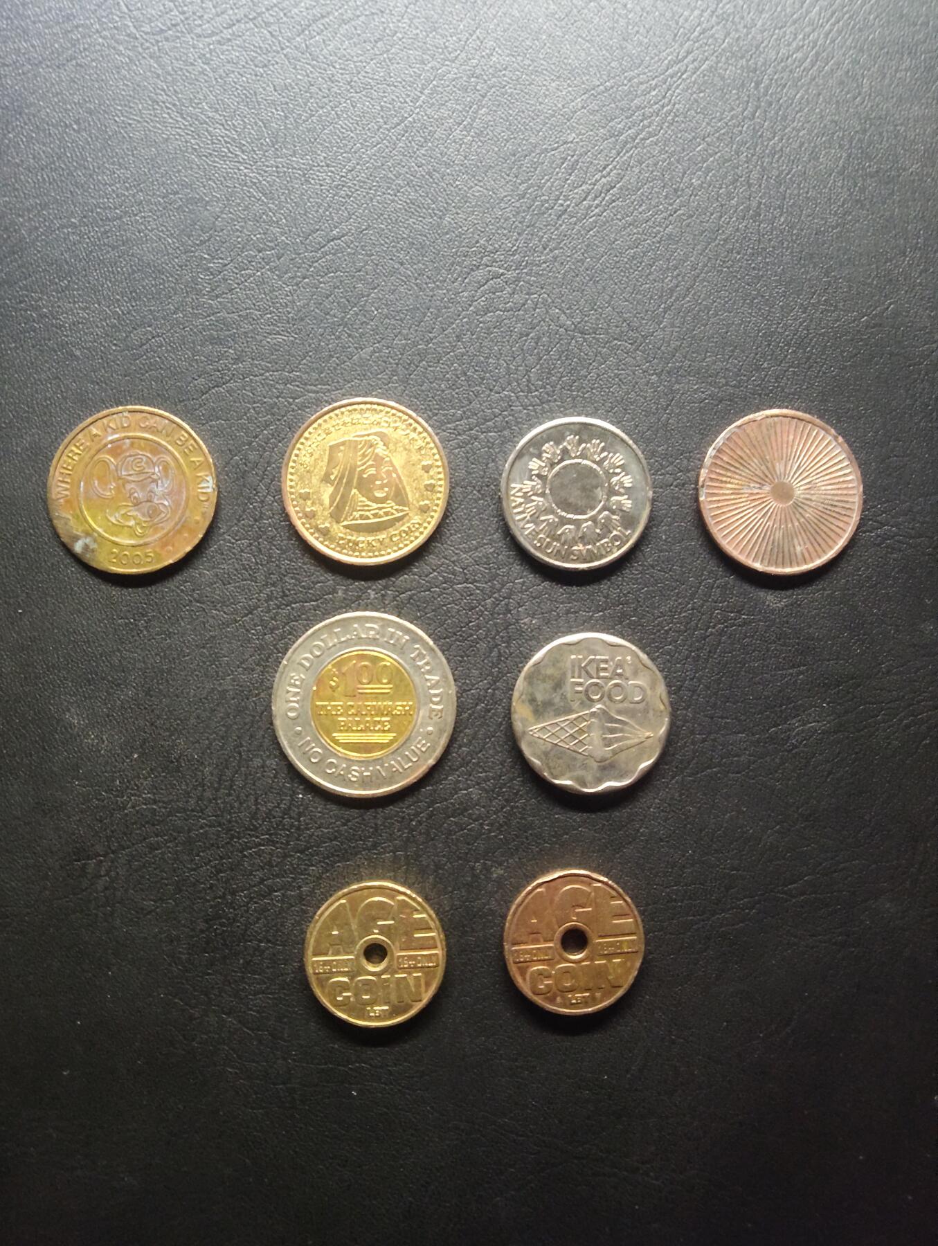 荟藏特别场次第八期——“社长的硬币堆” 各国洗车币/娱乐代币/幸运币八个