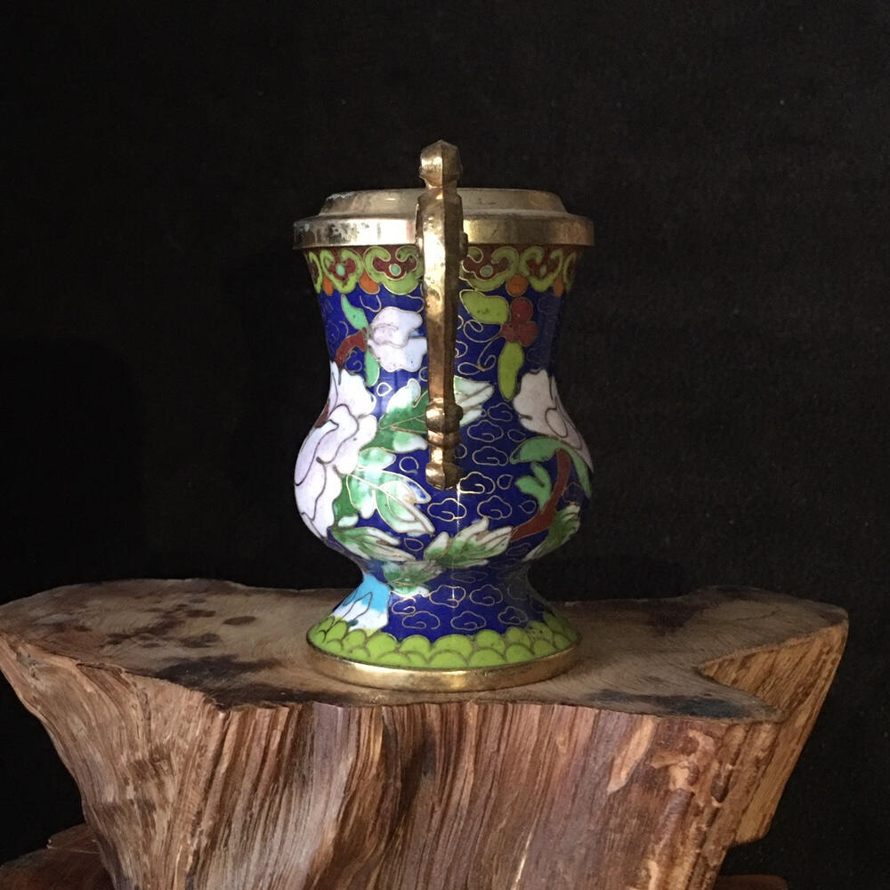        01c出口创汇时期景泰蓝铜胎掐丝珐琅双耳牡丹花瓶1个真品如图库存旧藏文玩艺术收藏