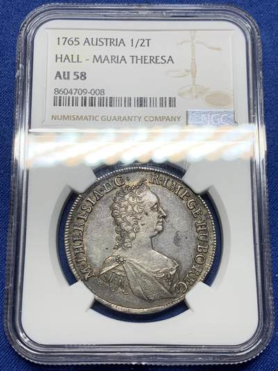 《竞宝斋》第470场 周日，周一，周二 3场连拍 （全场包邮）欢迎送拍 - NGC AU58 奥匈帝国1765神罗特蕾莎1/2泰勒 细节清晰