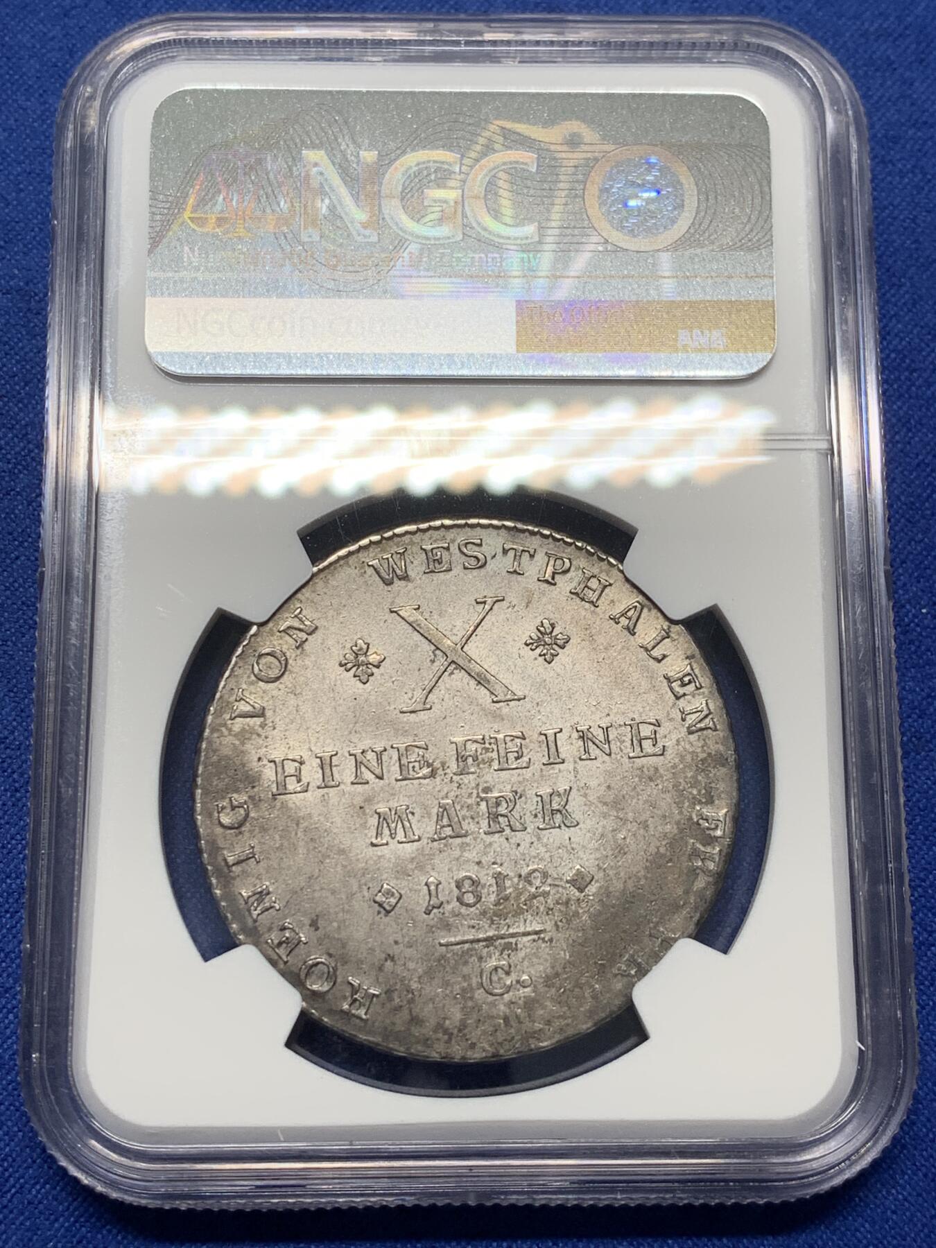 《竞宝斋》第470场 周日，周一，周二 3场连拍 （全场包邮）欢迎送拍 NGC AUD 德国1812年威斯特伐利亚热罗姆·拿破仑泰勒银币