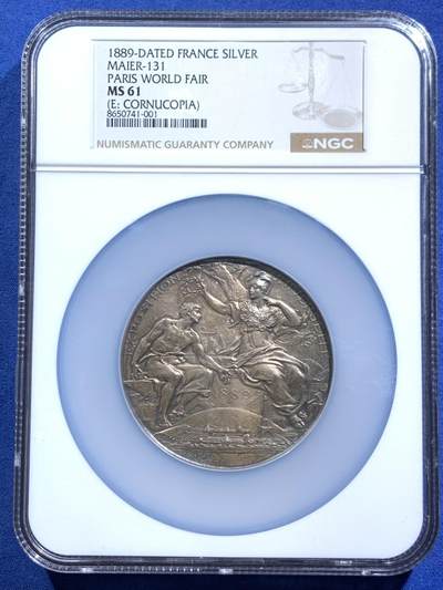 《竞宝斋》第470场 周日，周一，周二 3场连拍 （全场包邮）欢迎送拍 - 名家名作 NGC MS61 法国1889年巴黎世界博览会纪念大银章 加大加厚盒