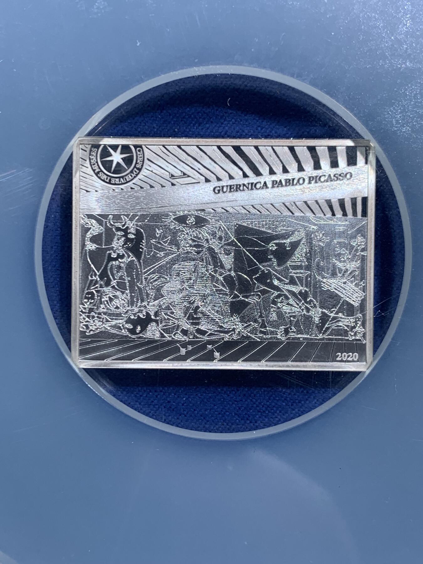《竞宝斋》第470场 周日，周一，周二 3场连拍 （全场包邮）欢迎送拍 NGC PF69UC 法国2020年名画《格尔尼卡》10欧元精制纪念银币，900银，22.2克，限量3千枚。世界级艺术大师，现代派创始巨匠毕加索巅峰时期惊世之作！加大盒装