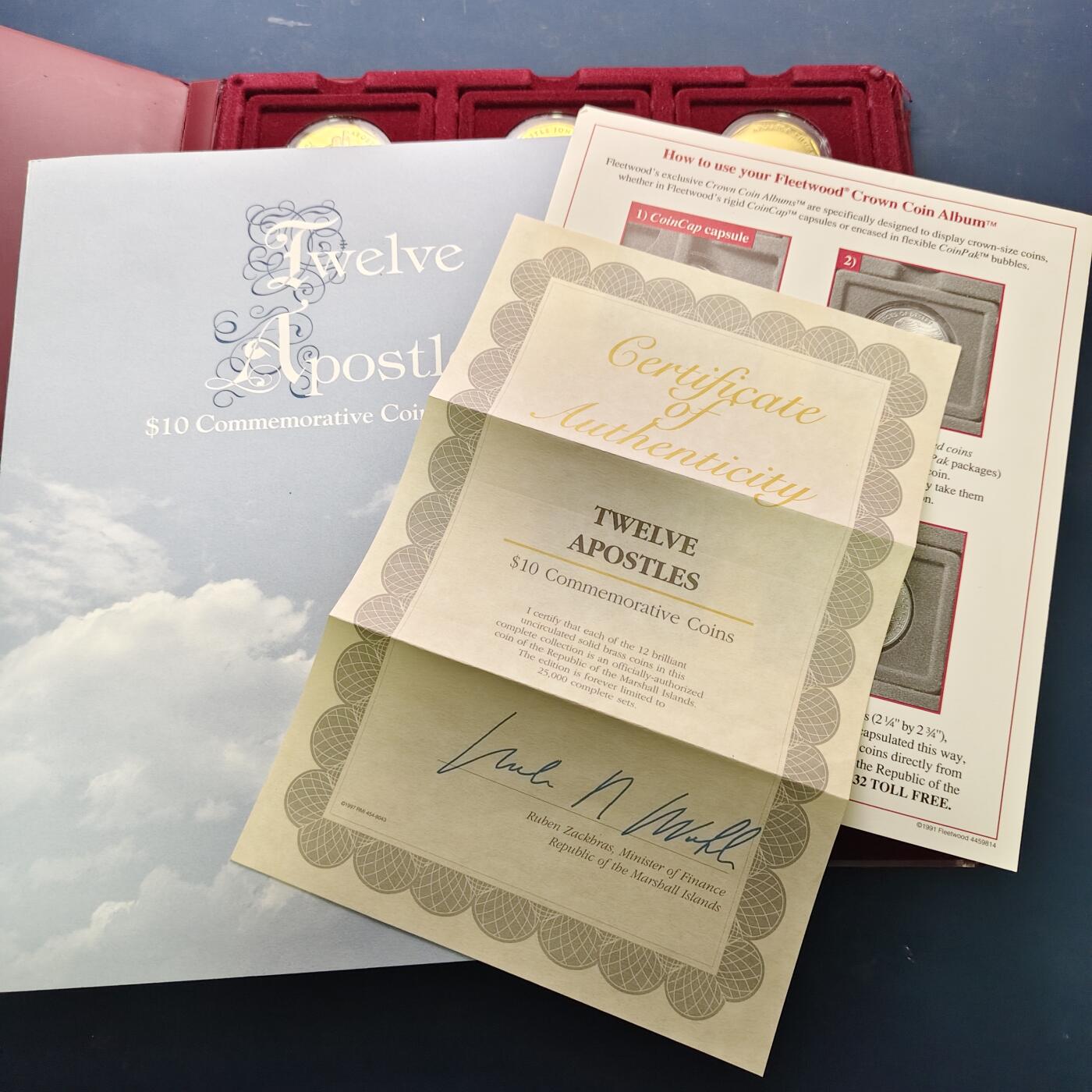 【全场包邮】纯粹捡漏拍513场 马绍尔群岛1997年10元耶稣十二使徒PL纪念币12枚全套-盒证全