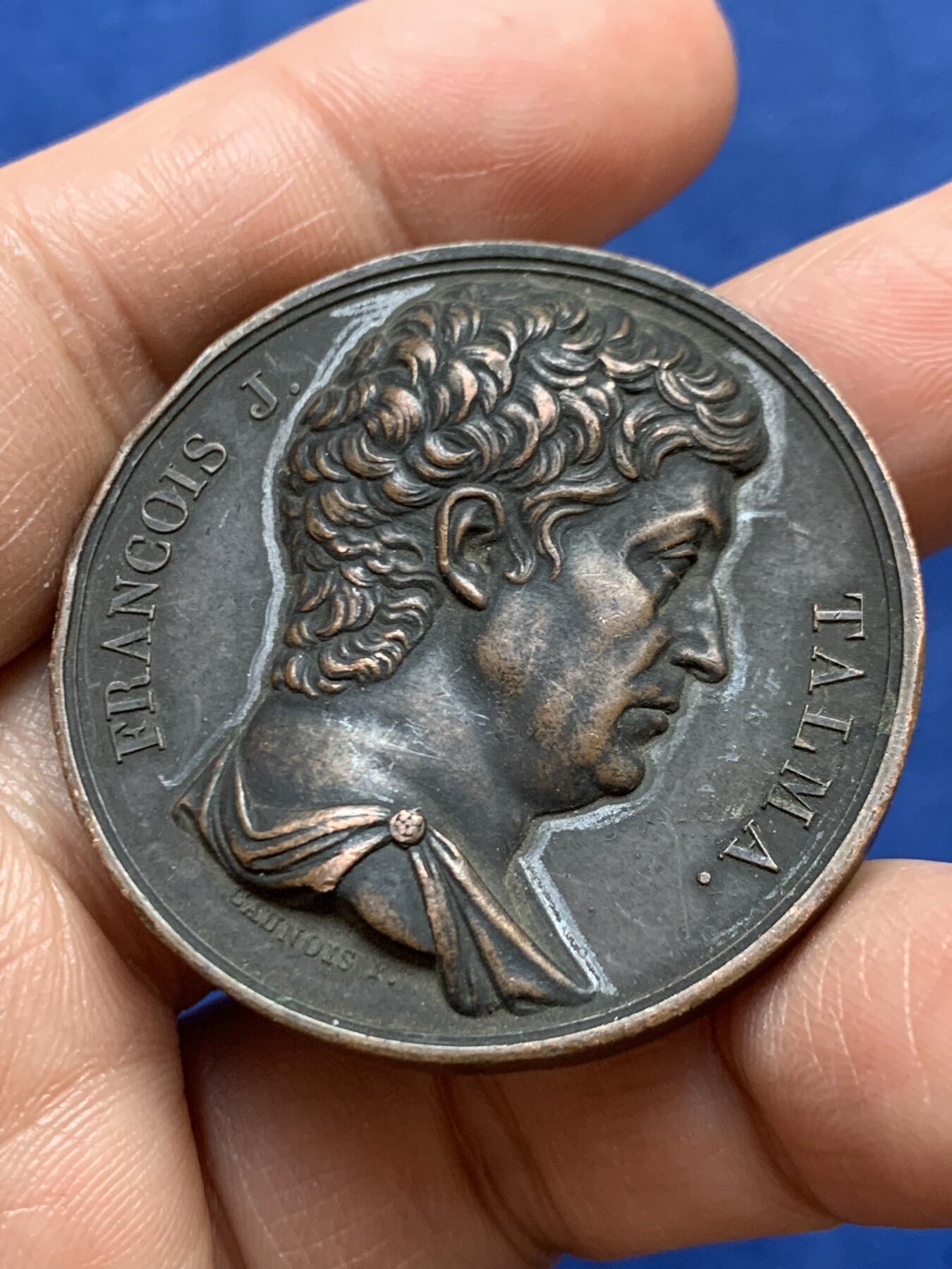 《竞宝斋》第470场 周日，周一，周二 3场连拍 （全场包邮）欢迎送拍 1826年法国著名悲剧演员弗朗索瓦-约瑟夫·塔尔马纪念铜章 39.2克 41.8mm