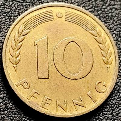 泉币菌-第210场-拍品多 请提前出价 - 联邦德国1950年 10芬尼硬币 橡树麦穗  银行版 21.5mm