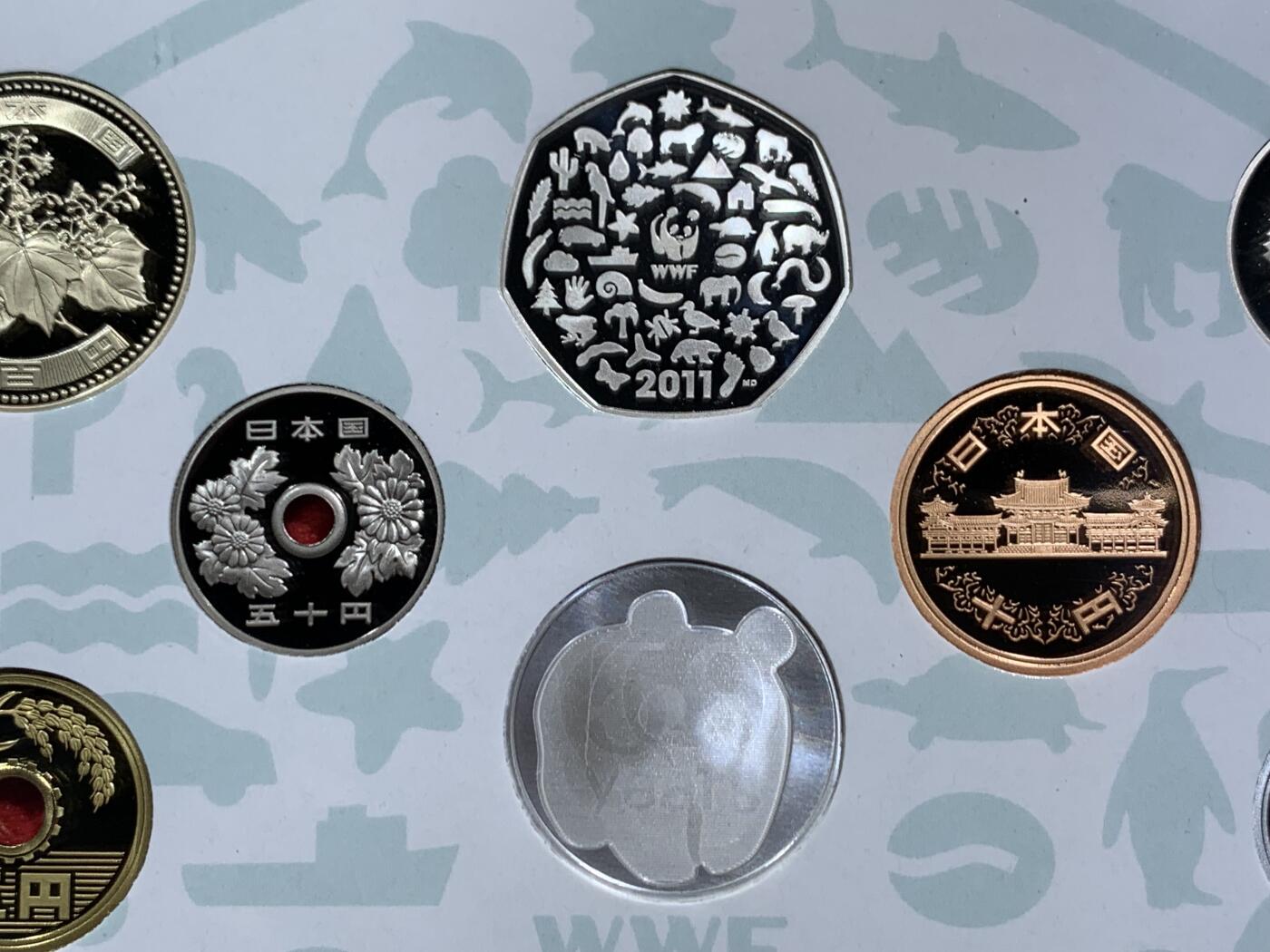 《竞宝斋》第470场 周日，周一，周二 3场连拍 （全场包邮）欢迎送拍 日本2011年6枚精制套币（含英国精制银币） WWF（世界自然基金会）成立50周年 8克925银 发行量2万 盒证全