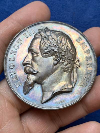 《竞宝斋》第470场 周日，周一，周二 3场连拍 （全场包邮）欢迎送拍 - 法国拿破仑三世时期救助儿童服务处纪念大银章 64.5克 50.2mm 蜜蜂银标