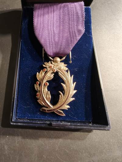 老王徽章第187期 - 法国骑士级棕榈叶勋章   原盒    银质珐琅   野猪头银标   珠宝商版本