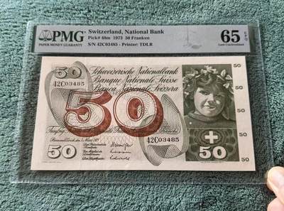 【礼羽收藏】🌏世界钱币拍卖128期 - 瑞士 1973年50法郎 苹果园 PMG65EPQ