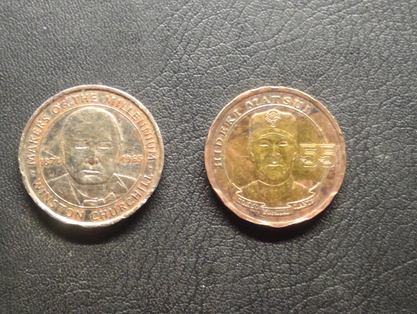 荟藏特别场次第八期——“社长的硬币堆” 人物章两个 温斯顿丘吉尔和棒球选手松井秀喜