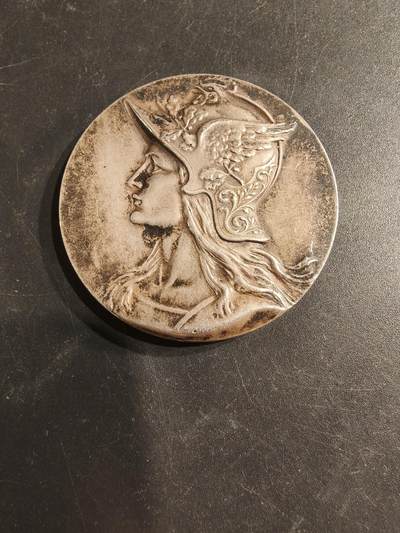 老王徽章第187期 - 法国书业协会镀银大铜章    高卢人形象    直径44mm    重量46.7g