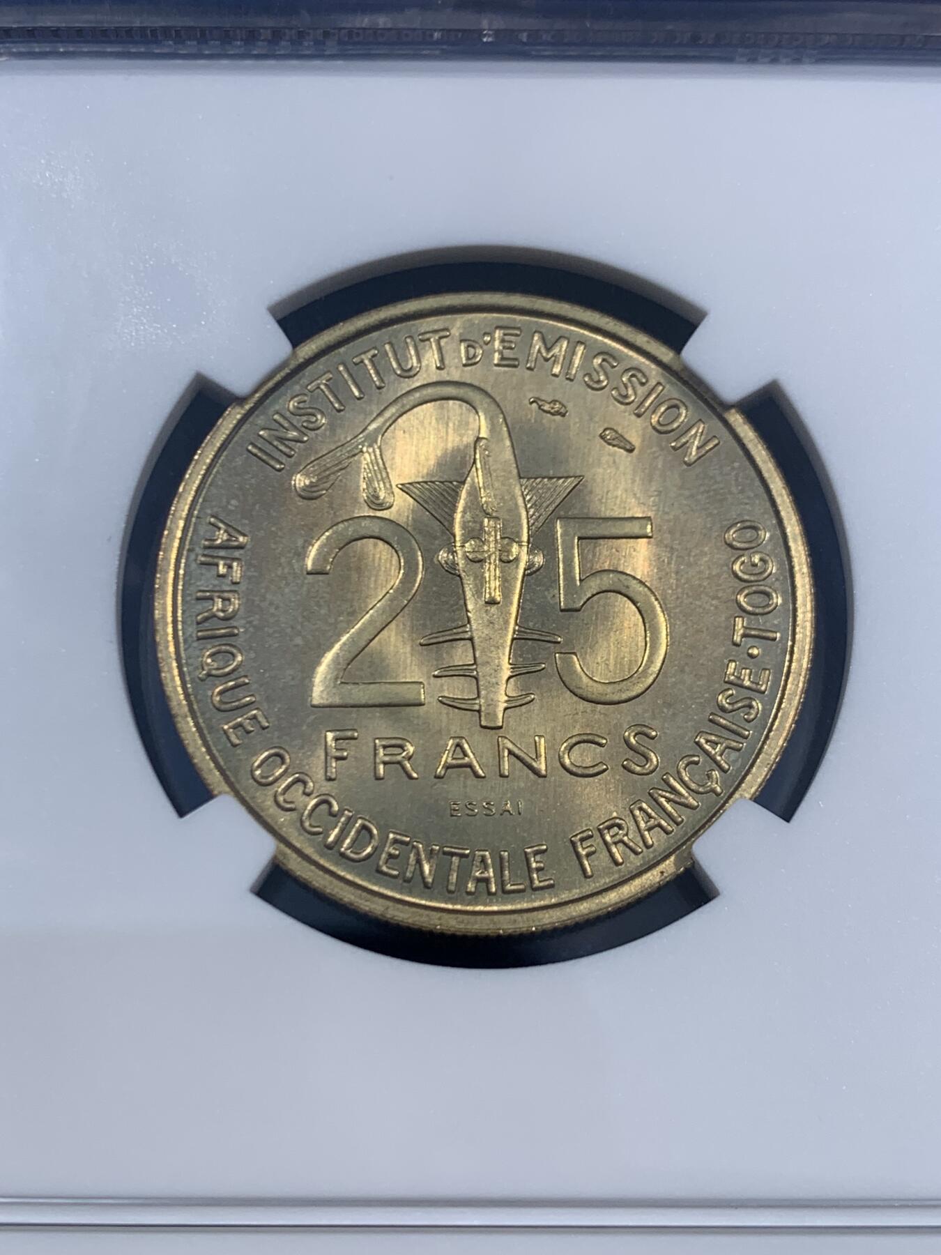 《竞宝斋》第470场 周日，周一，周二 3场连拍 （全场包邮）欢迎送拍 两枚一组 NGC MS65 多哥 1957年 10法郎+25法郎样币 单枚发行量 仅2300枚