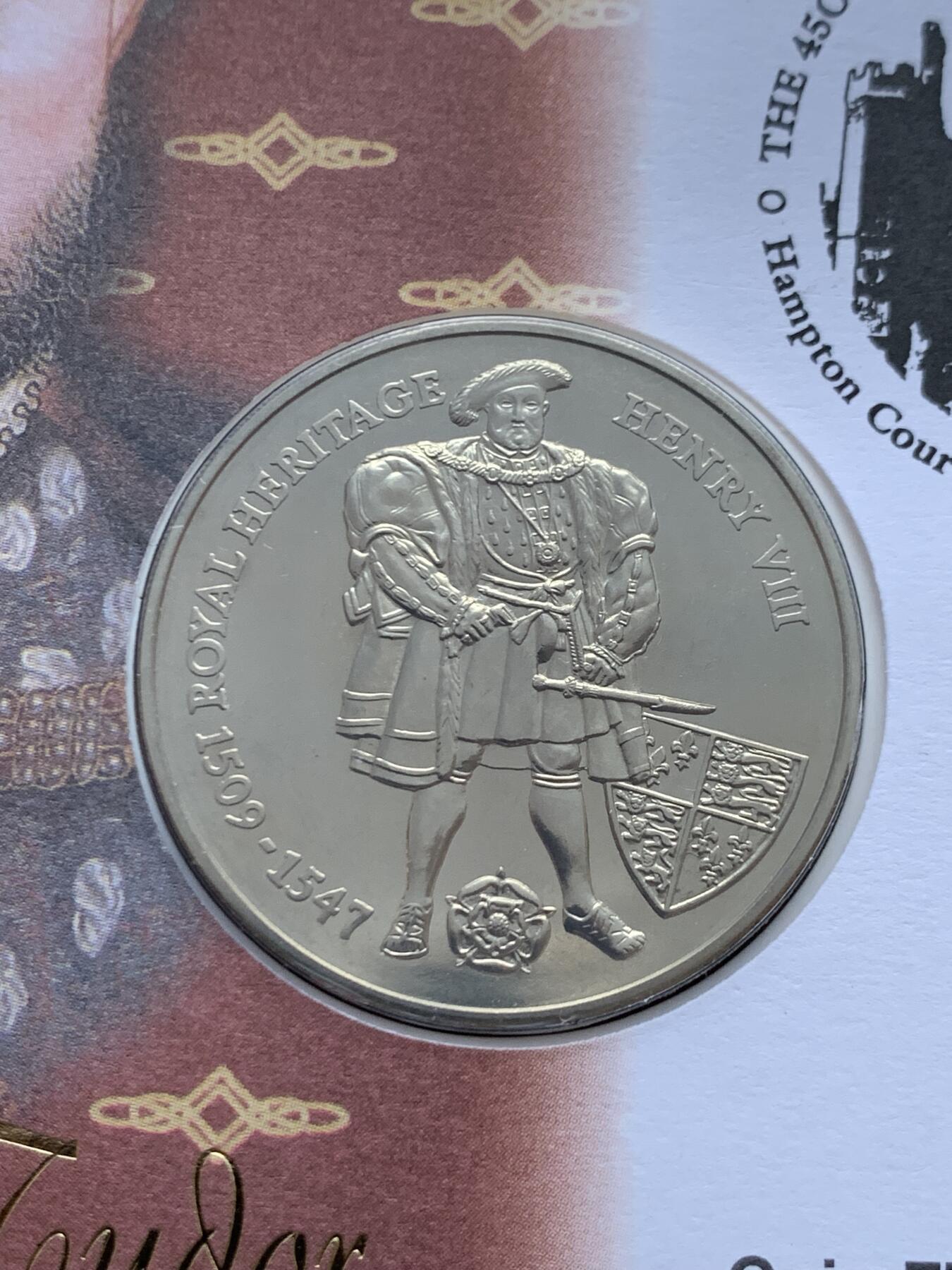 《竞宝斋》第470场 周日，周一，周二 3场连拍 （全场包邮）欢迎送拍 英属福克兰群岛1996年亨利八世2镑纪念币，邮币封