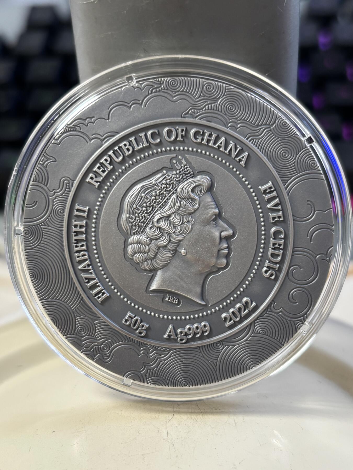 第194期拍卖 加纳2022年中国生肖系列幸运虎年彩色纪念银币，999银，50克，发行500枚