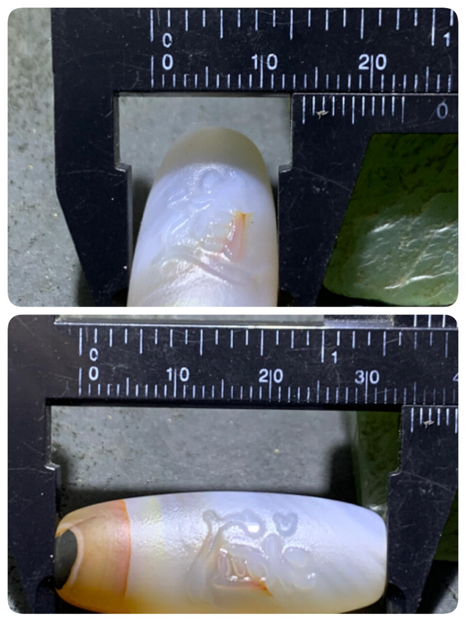 精美高玉化千层纹缠丝玛瑙手工雕刻道字桶珠一个