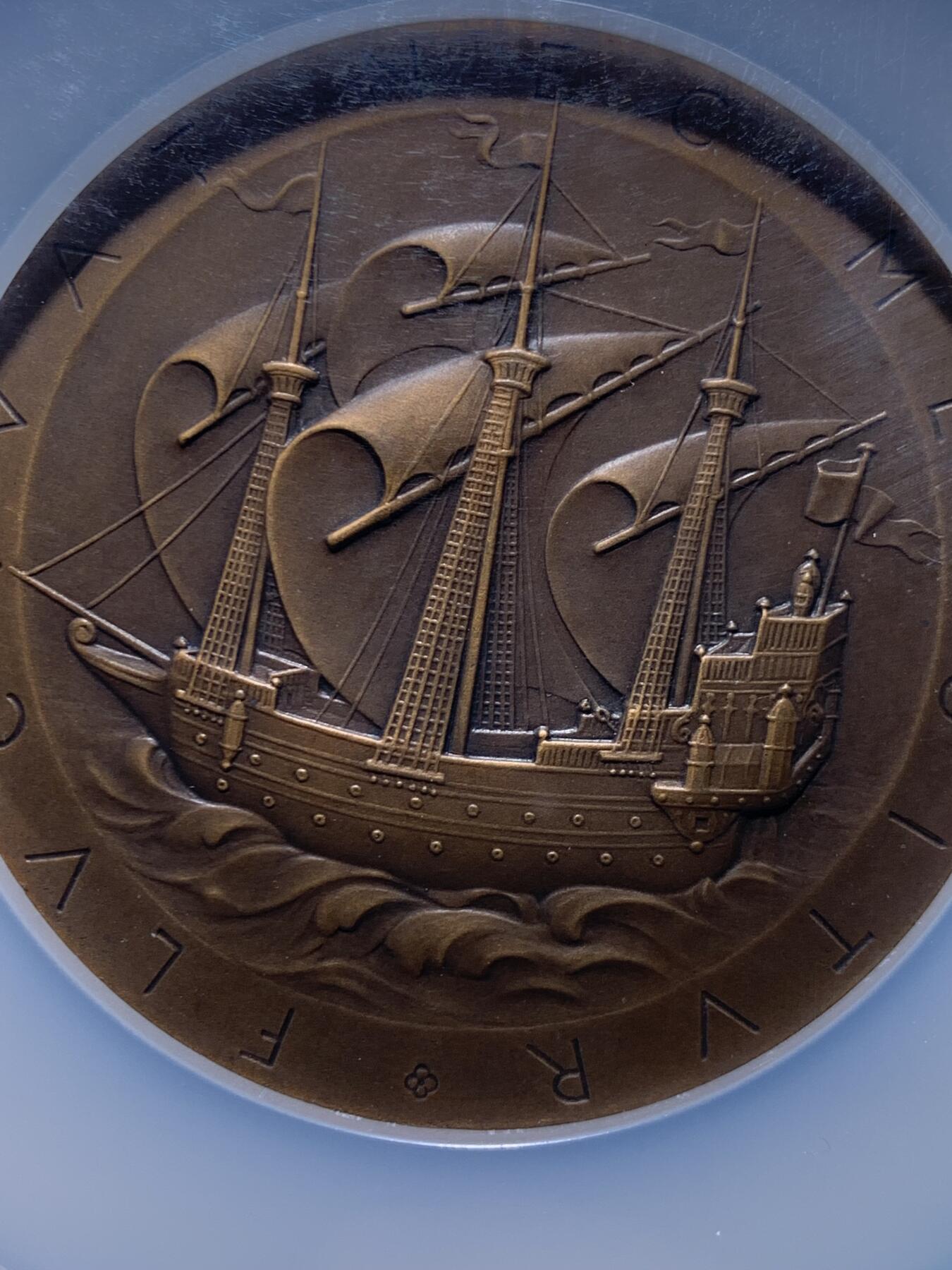 《竞宝斋》第470场 周日，周一，周二 3场连拍 （全场包邮）欢迎送拍 NGC MS63BN 法国1895年巴黎大学纪念铜章 稀缺超大加厚老盒