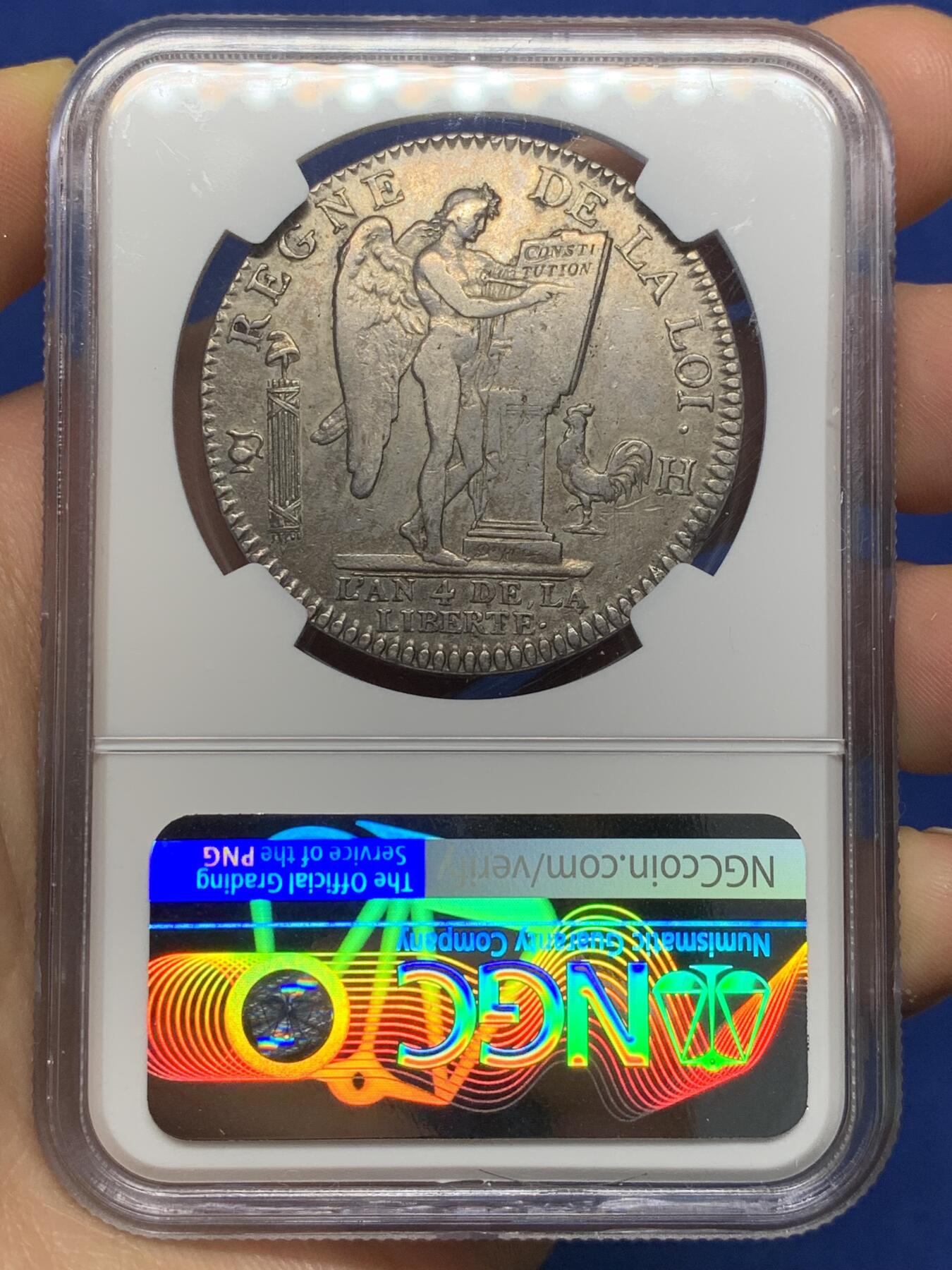 《竞宝斋》第470场 周日，周一，周二 3场连拍 （全场包邮）欢迎送拍 NGC AUD 法国1792年天使埃居大银币