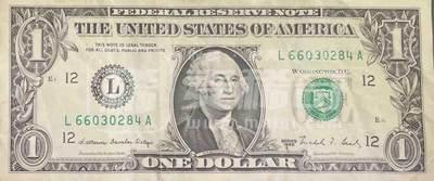 回流0315 -  1988年版1美元（6.9元）联邦储备券 旧金山联邦储备银行（字母“L”，数字标识“12”）