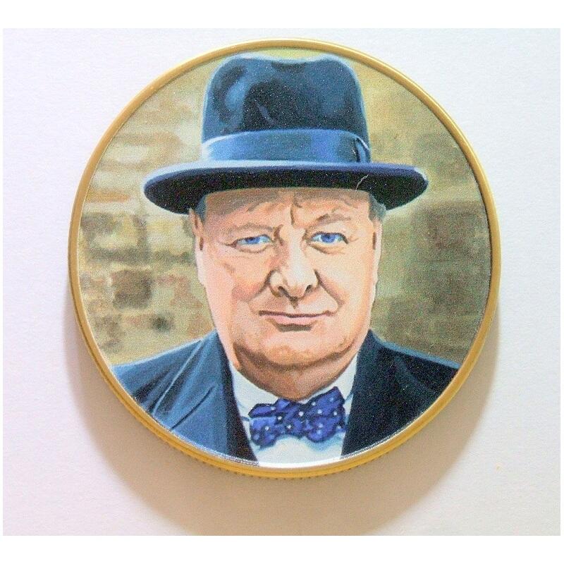 英国1945年 二战领袖丘吉尔高浮雕精制彩色大铜章 45MM