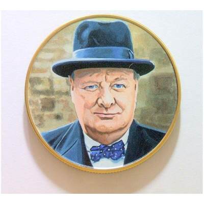 英国1945年 二战领袖丘吉尔高浮雕精制彩色大铜章 45MM - 英国1945年 二战领袖丘吉尔高浮雕精制彩色大铜章 45MM
