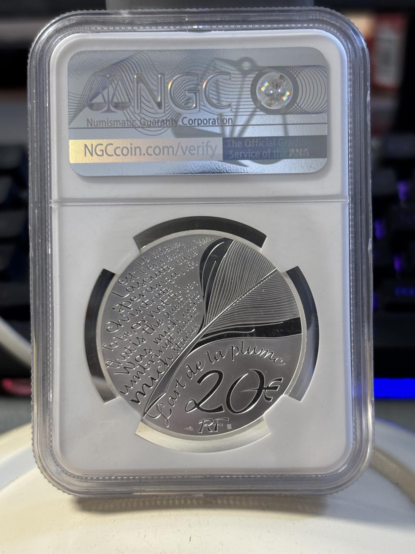 第194期拍卖 法国2021年文学家封丹诞辰400周年银币NGC-PF69，999银，发行3000枚