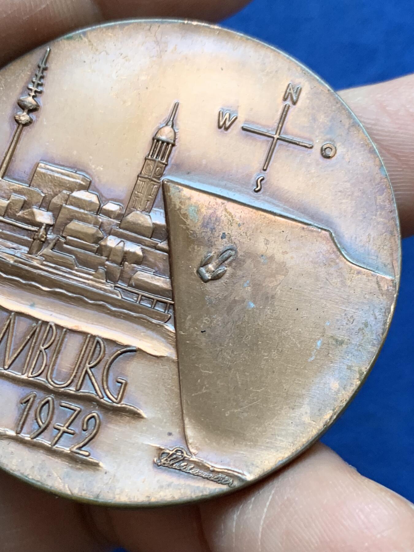 《竞宝斋》第470场 周日，周一，周二 3场连拍 （全场包邮）欢迎送拍 1972年德国汉堡城市纪念铜章 F. Stuhlmüller 作 50.8克 49.9mm