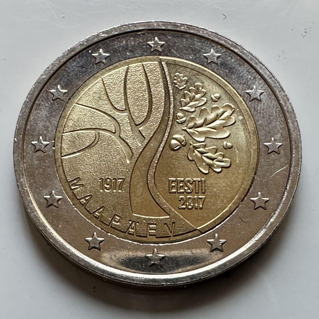 🌹外币初藏🌹🐯2026年第29场   欧元纪念币 接代拍 爱沙尼亚 2017年 土地改革百年 2欧元双色纪念币