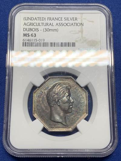 《竞宝斋》第470场 周日，周一，周二 3场连拍 （全场包邮）欢迎送拍 - NGC MS63 法国查理十世农业银质八角代币 30mm