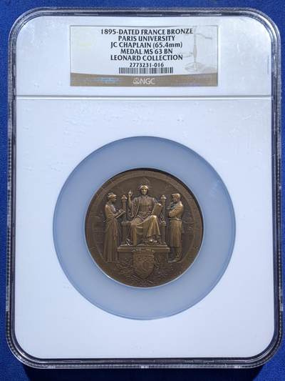 《竞宝斋》第470场 周日，周一，周二 3场连拍 （全场包邮）欢迎送拍 - NGC MS63BN 法国1895年巴黎大学纪念铜章 稀缺超大加厚老盒