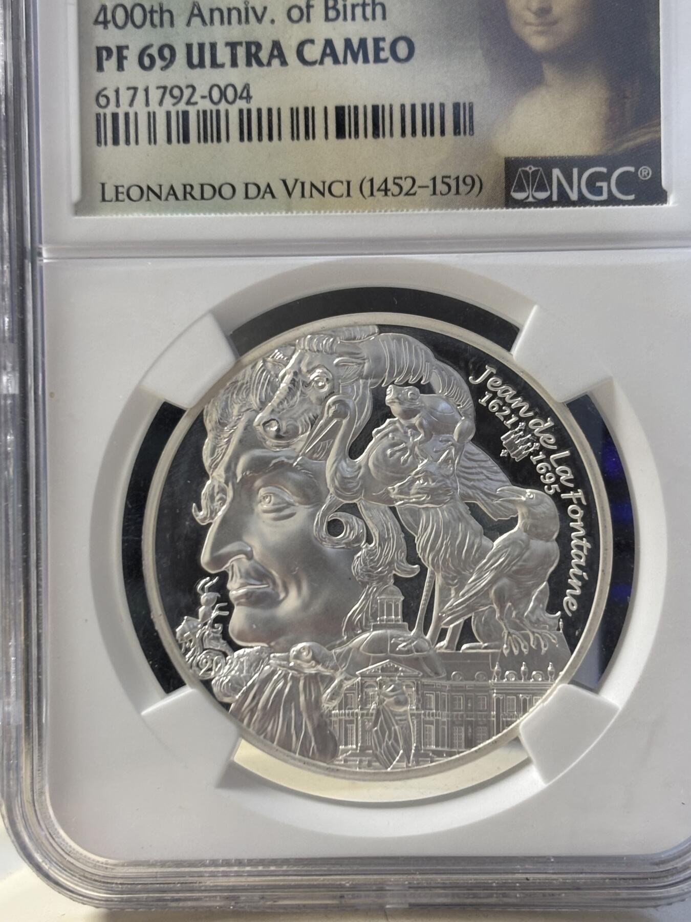 第194期拍卖 法国2021年文学家封丹诞辰400周年银币NGC-PF69，999银，发行3000枚