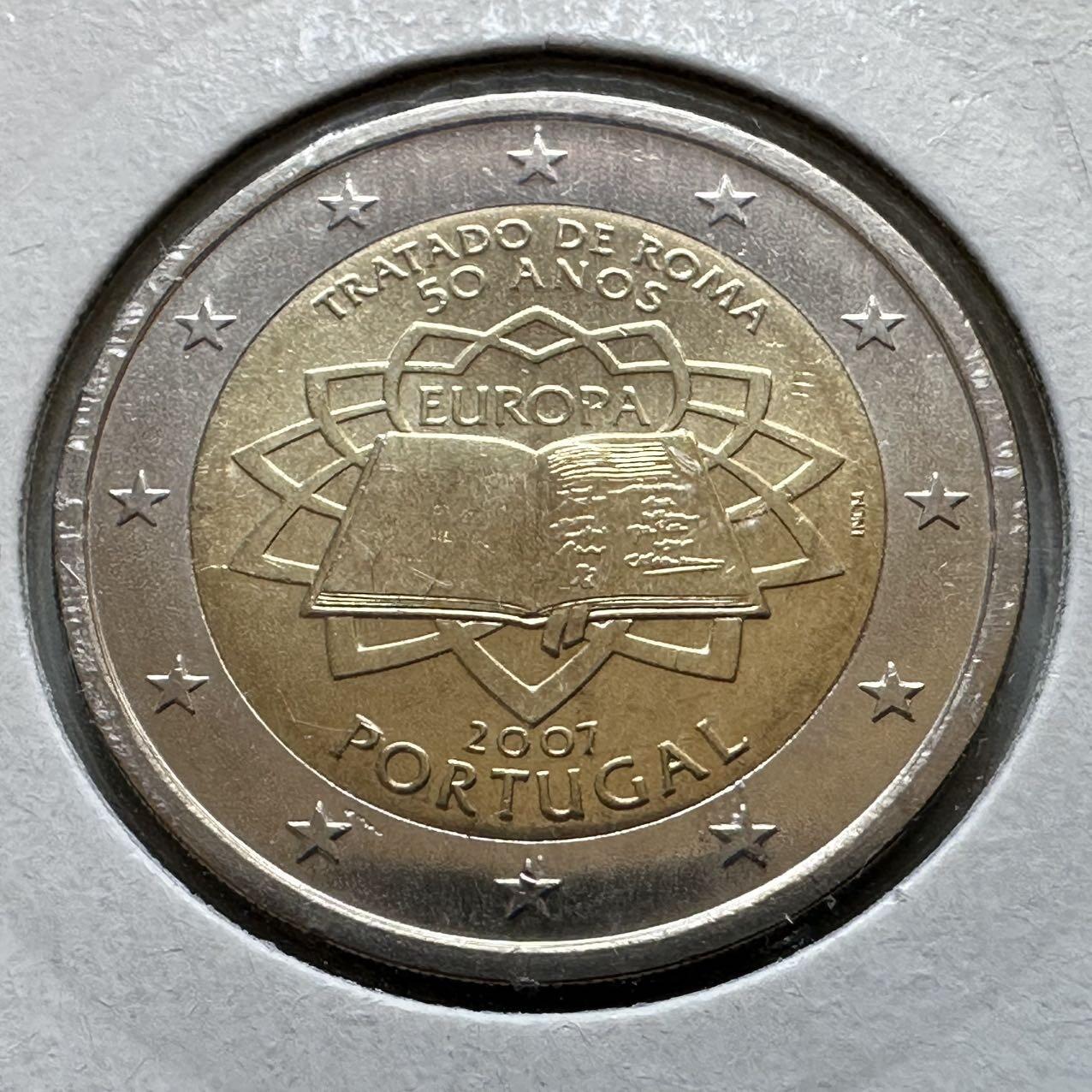 🌹外币初藏🌹🐯2026年第29场   欧元纪念币 接代拍 葡萄牙 2007年 罗马条约50周年 2欧元双色纪念币