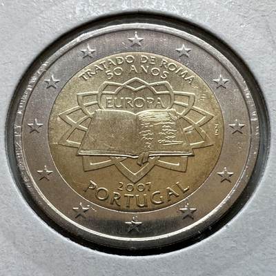 🌹外币初藏🌹🐯2026年第29场   欧元纪念币 接代拍 - 葡萄牙 2007年 罗马条约50周年 2欧元双色纪念币