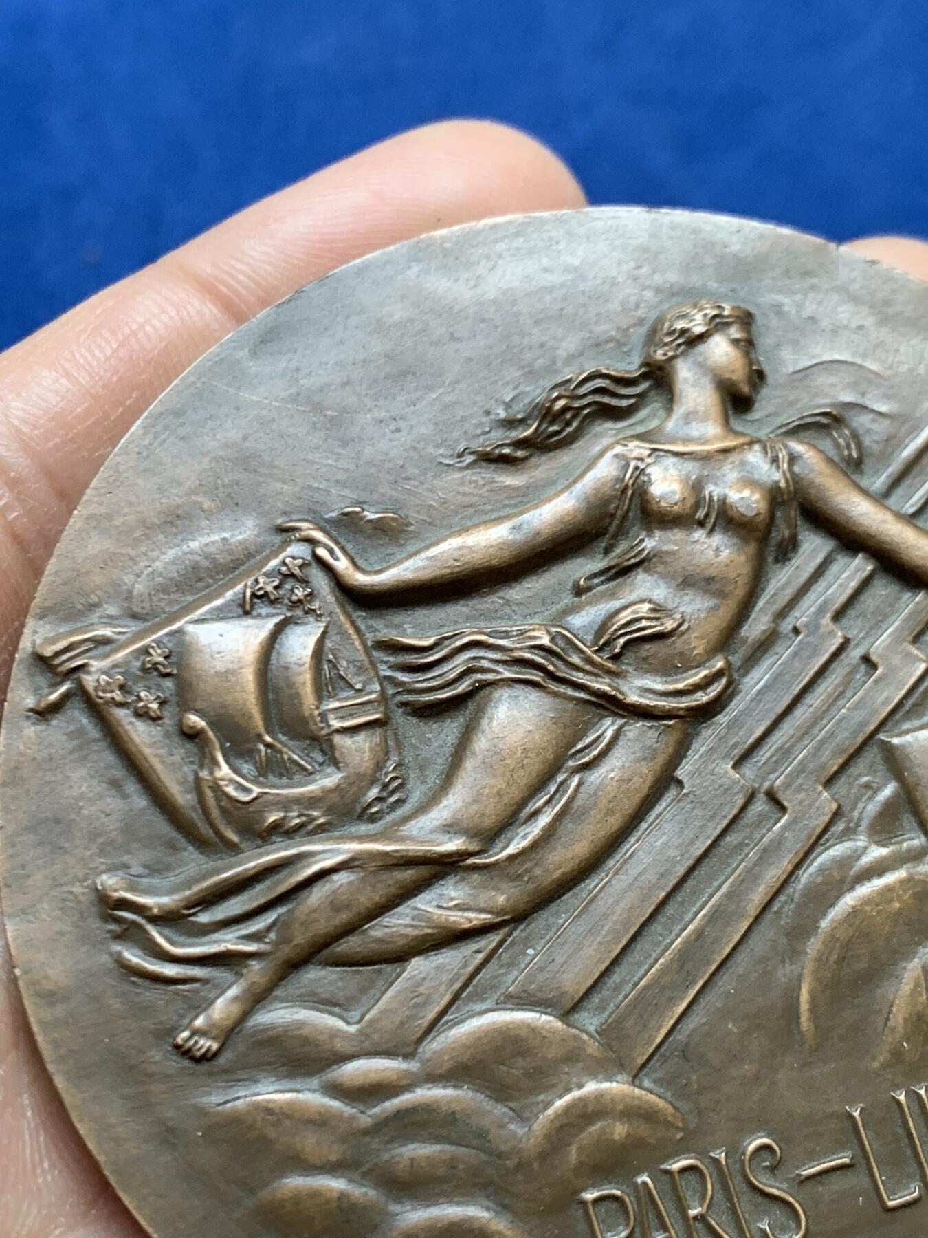 《竞宝斋》第470场 周日，周一，周二 3场连拍 （全场包邮）欢迎送拍 1959年巴黎-里尔电气化铜章 128.3克 67mm 丰饶角铜标