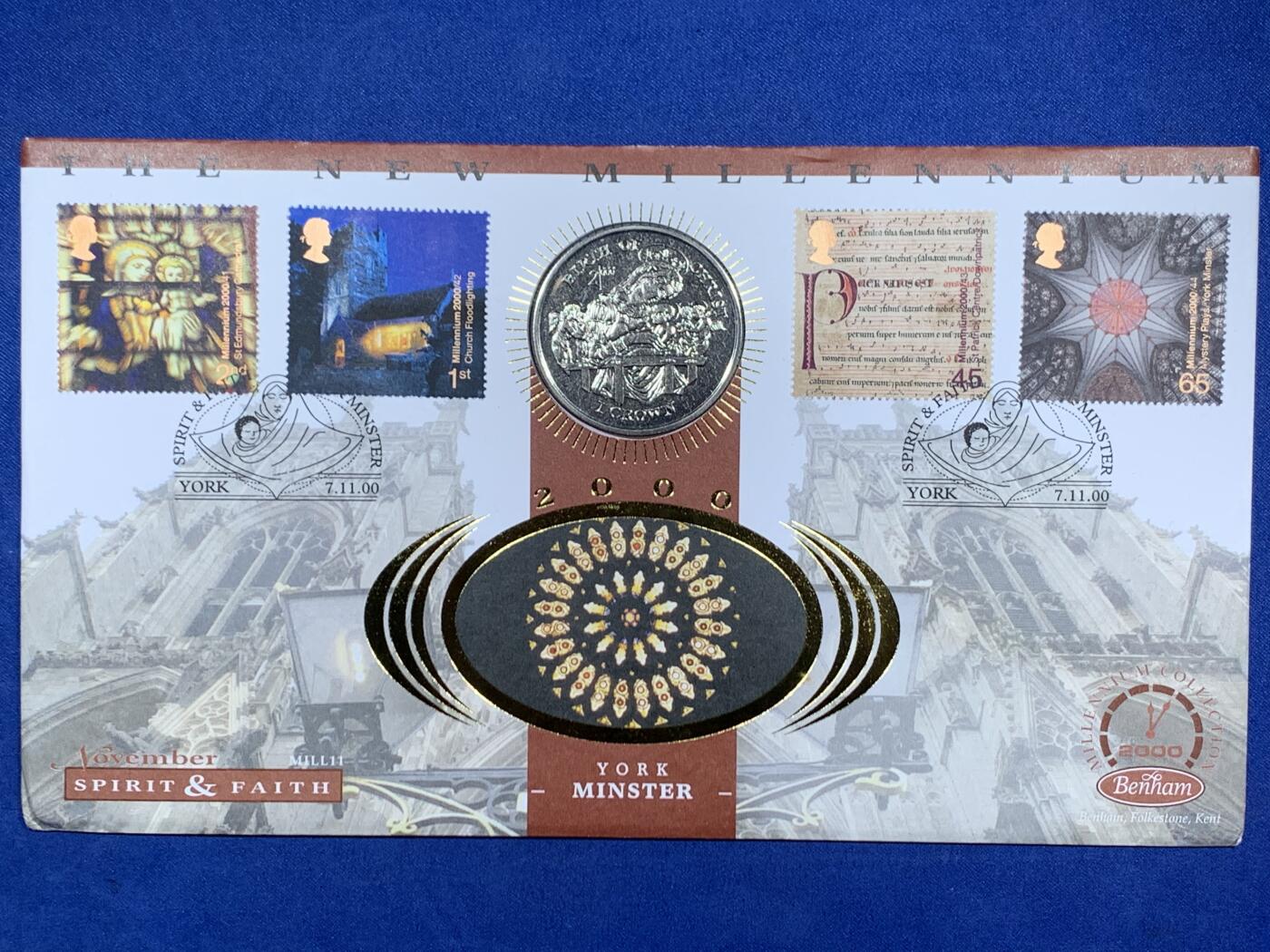 《竞宝斋》第471场 周日，周一，周二 3场连拍 （全场包邮）欢迎送拍 英国马恩岛1997年基督出生2000周年1克朗纪念币，邮币封