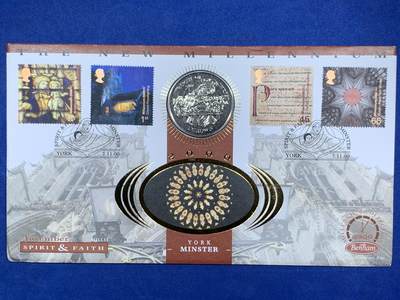 《竞宝斋》第471场 周日，周一，周二 3场连拍 （全场包邮）欢迎送拍 - 英国马恩岛1997年基督出生2000周年1克朗纪念币，邮币封