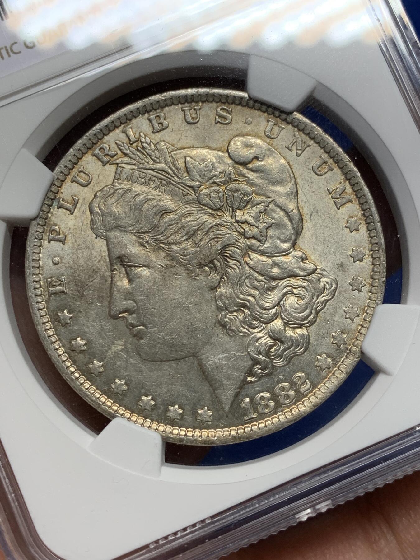 《竞宝斋》第471场 周日，周一，周二 3场连拍 （全场包邮）欢迎送拍 NGC AU58 美国1882年摩根1美元银币