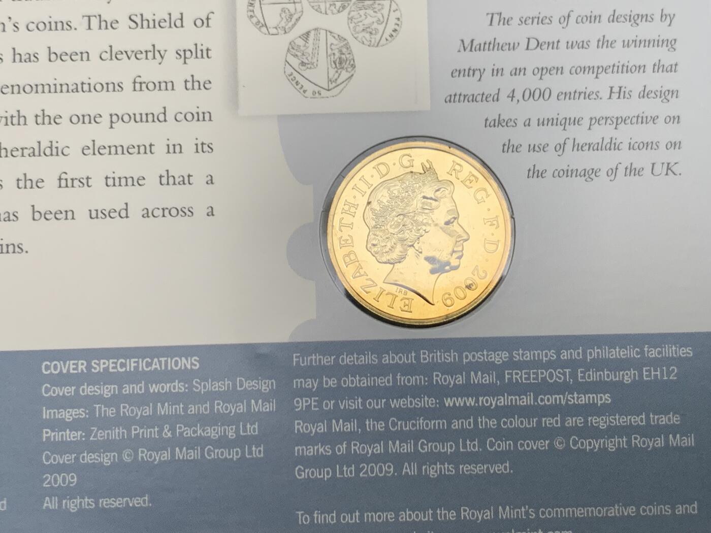 《竞宝斋》第471场 周日，周一，周二 3场连拍 （全场包邮）欢迎送拍 2009年英国1英镑邮币封首日封 盾徽第二年 稀少品种