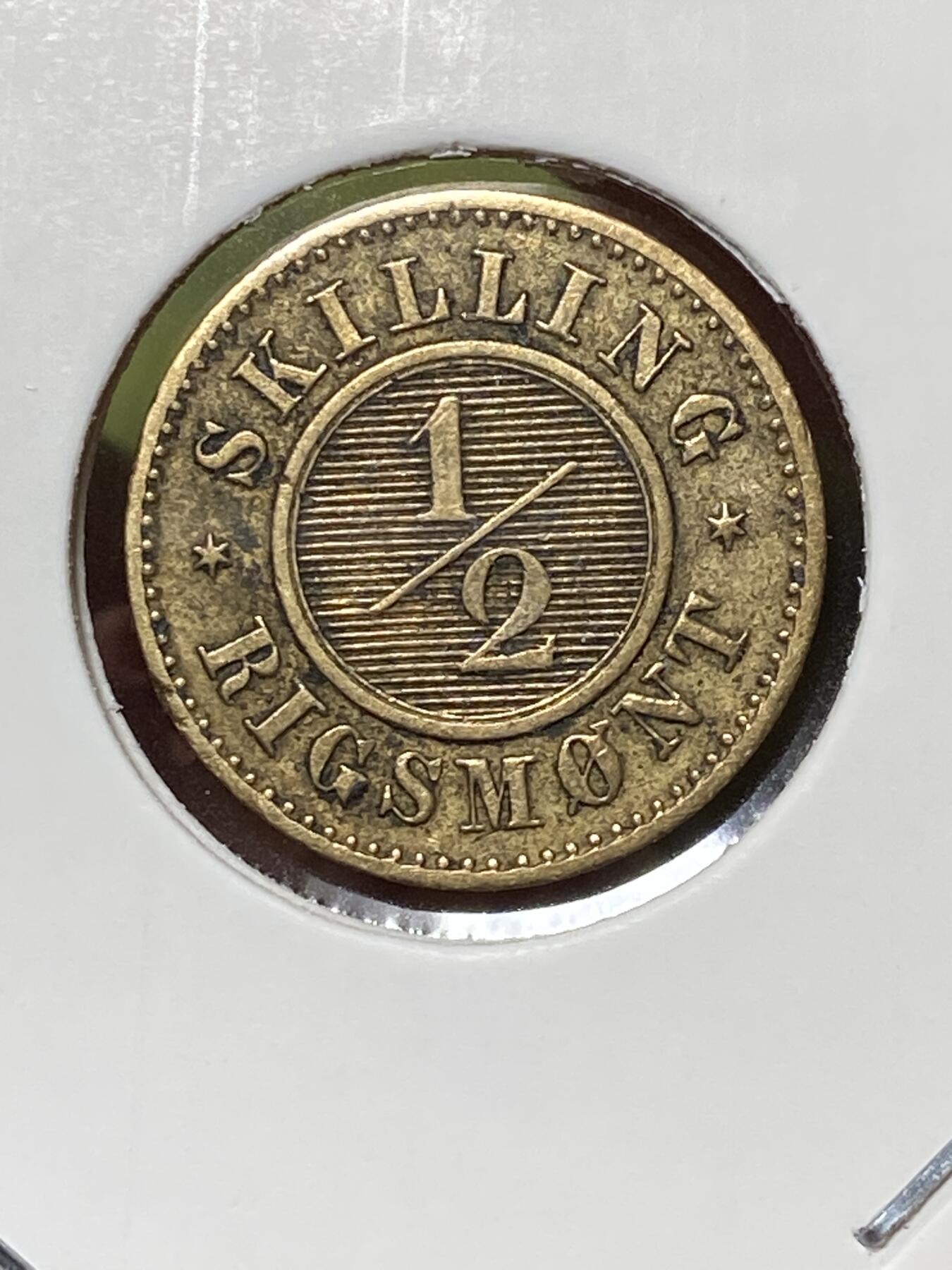 2026年第三十六场(总第二百零五场）外国精品纸夹币场(免佣金) 丹麦王国🇩🇰1868单年份1/2国家货币斯基林(克里斯蒂安九世时期，c版皇冠标哥本哈根造)