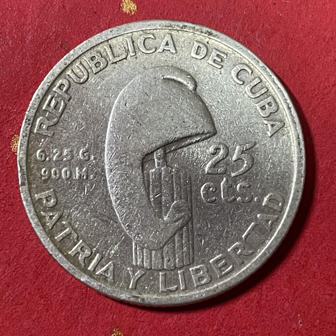 【外国银币、云南半龙、民国银币、熊猫币】限时专拍 古巴1953年何塞马蒂25分银币一枚